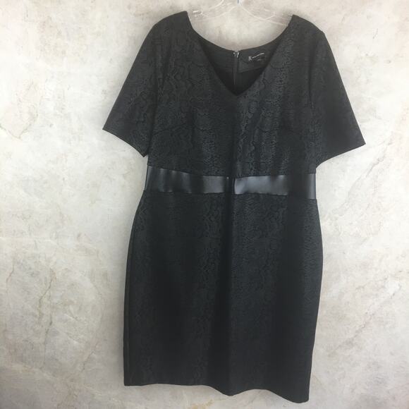INC International Concepts Black Tone-on-Tone Leather Waist Zip-Up Dress Size XL - Picture 1 of 16